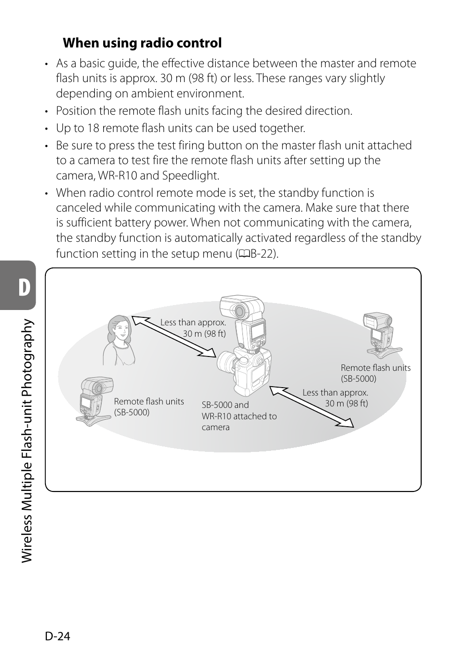 Wireless multiple flash-unit photography, When using radio control | Nikon SB-5000 AF Speedlight User Manual | Page 76 / 120