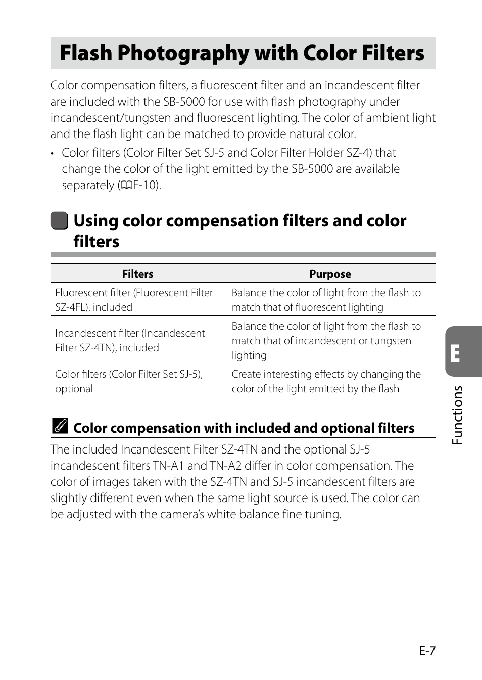 Flash photography with color filters, Using color compensation filters and color filters | Nikon SB-5000 AF Speedlight User Manual | Page 91 / 120