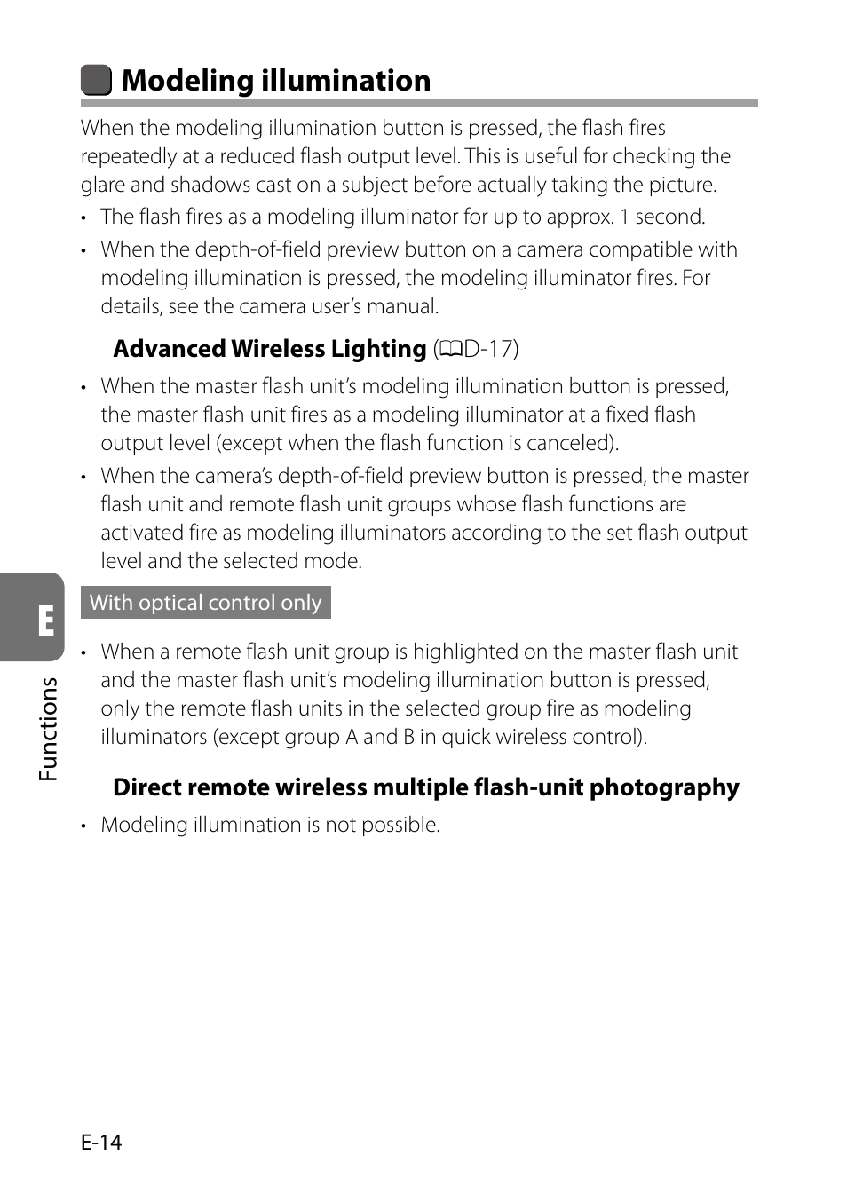 E-14), Modeling illumination | Nikon SB-5000 AF Speedlight User Manual | Page 98 / 120
