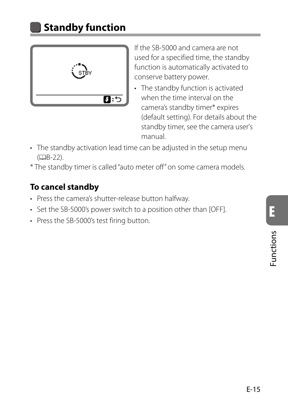 E-15), Standby function | Nikon SB-5000 AF Speedlight User Manual | Page 99 / 120