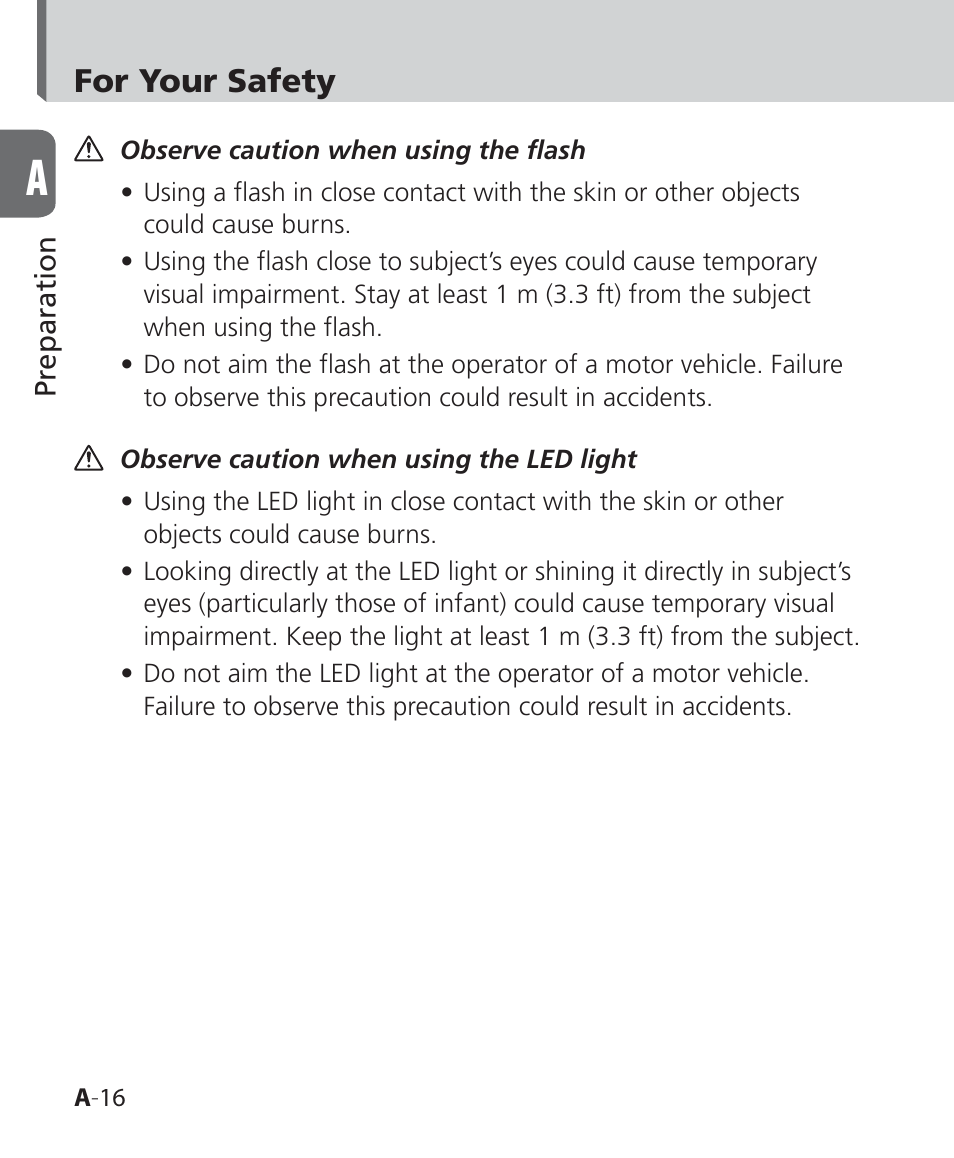 For your safety | Nikon SB-500 AF Speedlight User Manual | Page 16 / 96