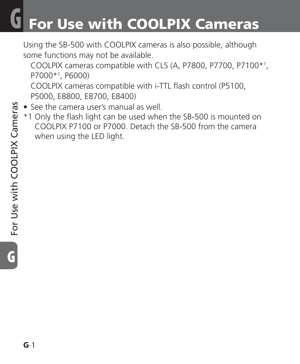 For use with coolpix cameras | Nikon SB-500 AF Speedlight User Manual | Page 66 / 96