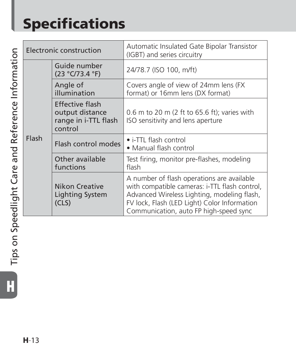 Specifications | Nikon SB-500 AF Speedlight User Manual | Page 80 / 96