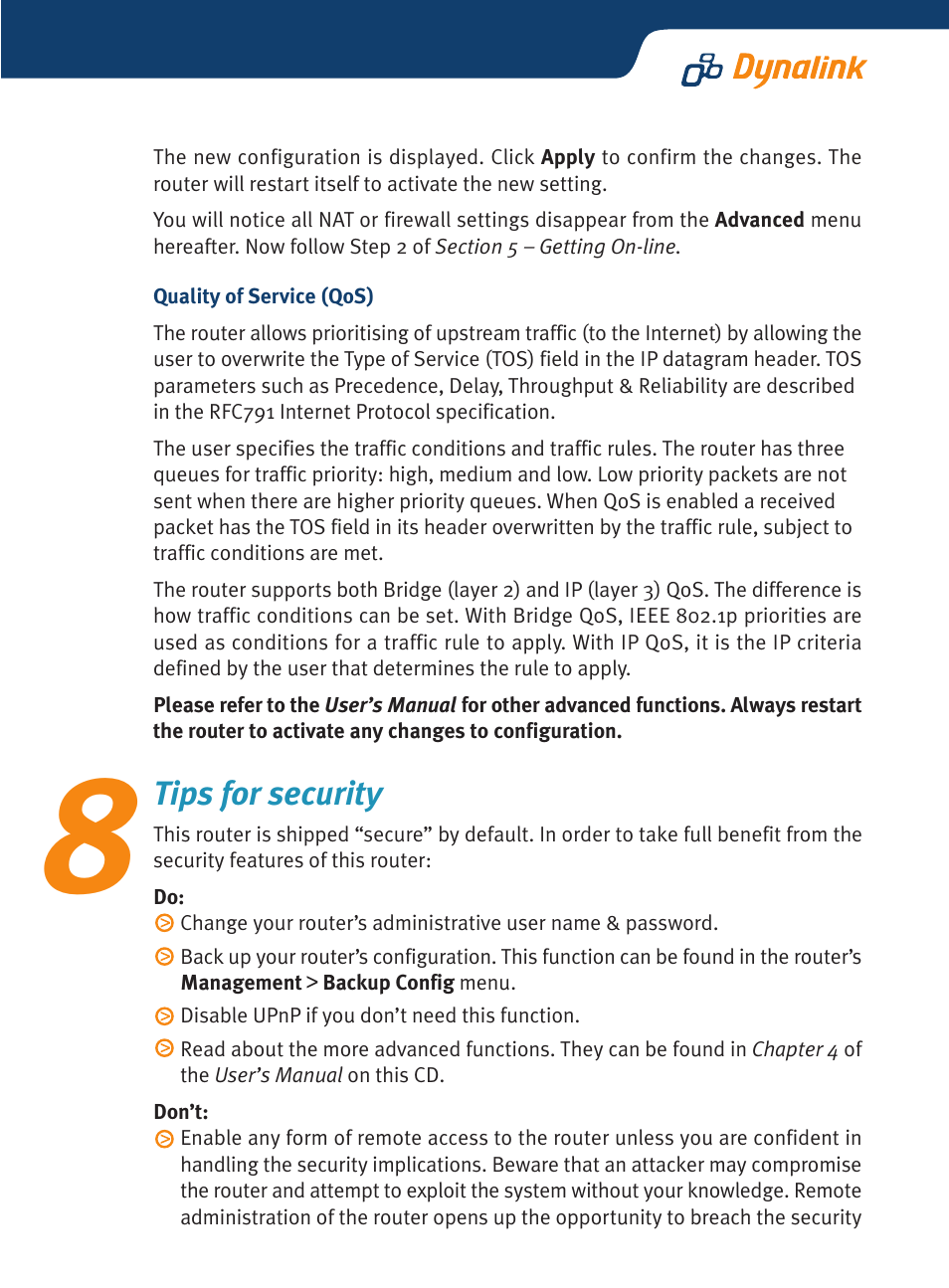 Tips for security | Dynalink RTA1320 User Manual | Page 10 / 15