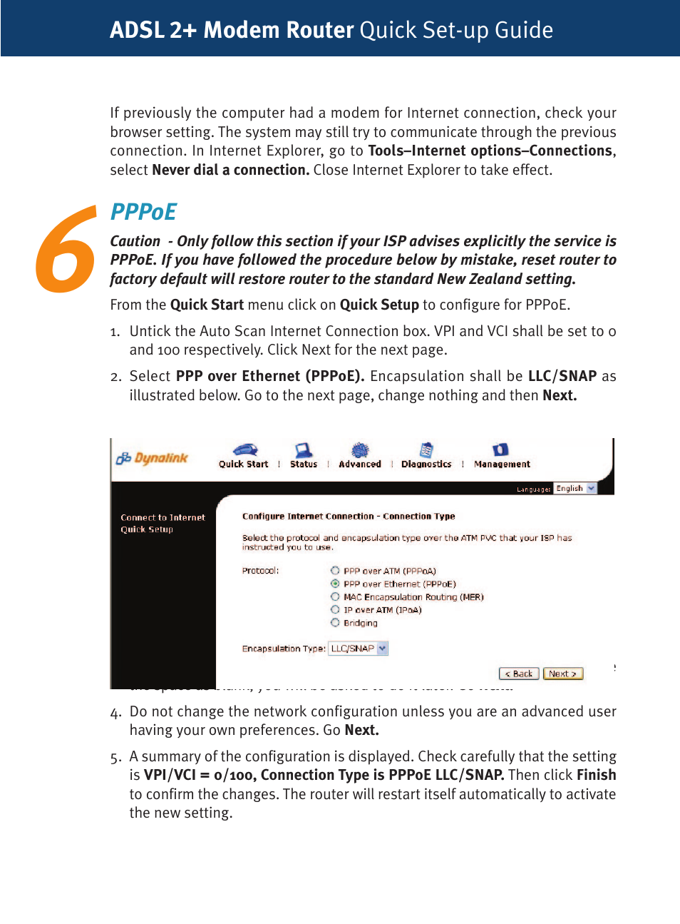 Adsl 2+ modem router quick set-up guide, Pppoe | Dynalink RTA1320 User Manual | Page 7 / 15