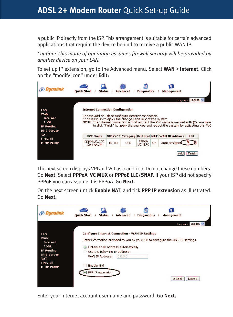 Adsl 2+ modem router quick set-up guide | Dynalink RTA1320 User Manual | Page 9 / 15