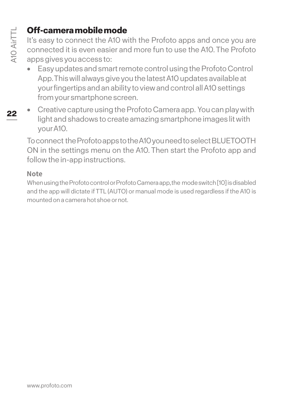 Off-camera mobile mode | Profoto A10 AirTTL-C Studio Light for Canon User Manual | Page 22 / 52