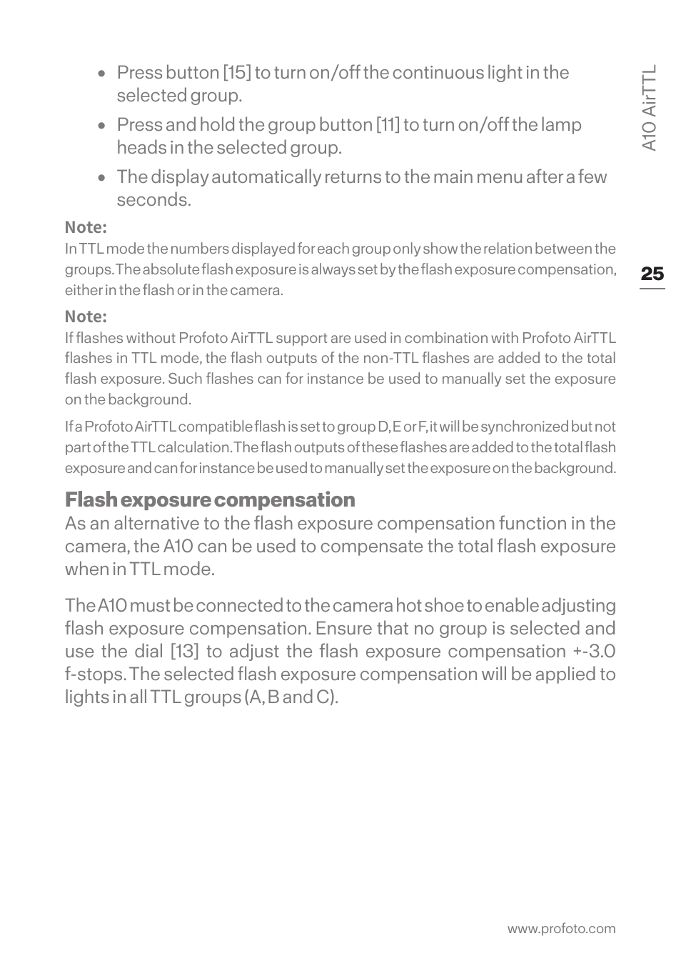 Flash exposure compensation | Profoto A10 AirTTL-C Studio Light for Canon User Manual | Page 25 / 52