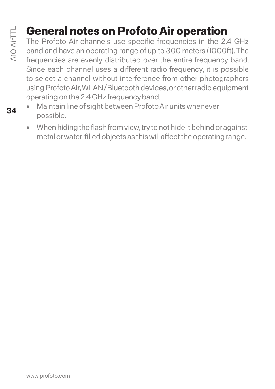 General notes on profoto air operation | Profoto A10 AirTTL-C Studio Light for Canon User Manual | Page 34 / 52