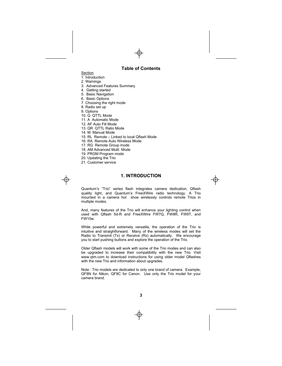Quantum Instruments Qflash TRIO Basic Flash for Cameras User Manual | Page 5 / 40