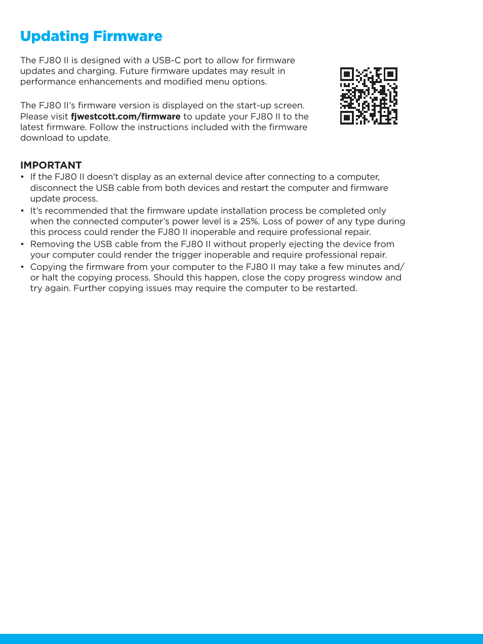 Updating firmware | Westcott FJ80 II M Universal Touchscreen 80Ws Speedlight with Adapter for Cameras User Manual | Page 7 / 8