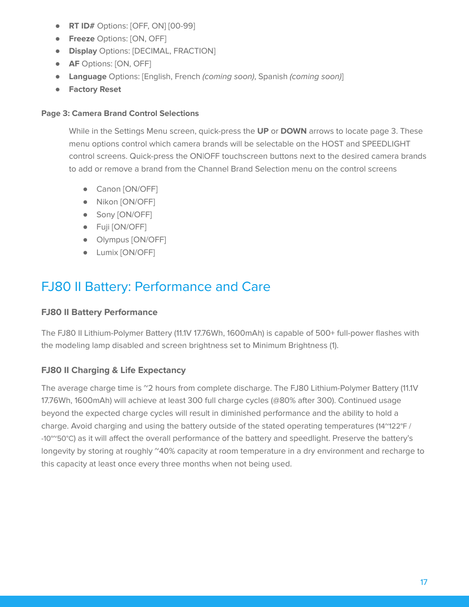 Fj80 ii battery: performance and care, Fj80 ii battery performance, Fj80 ii charging & life expectancy | Westcott FJ80 II M Universal Touchscreen 80Ws Speedlight with Adapter for Cameras User Manual | Page 18 / 21