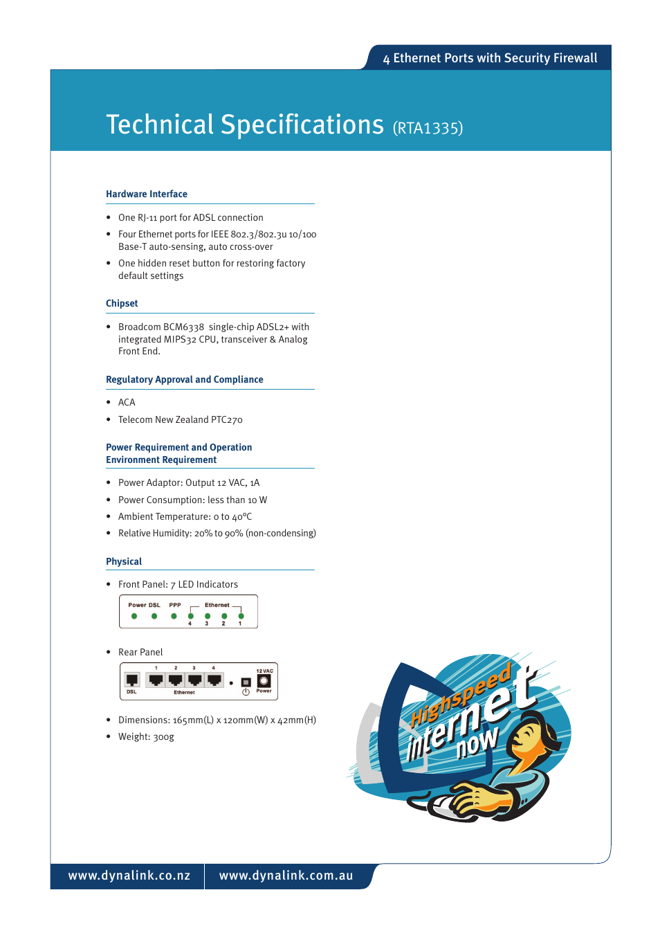 Technical specifications, Rta1335) | Dynalink RTA1335 User Manual | Page 3 / 3