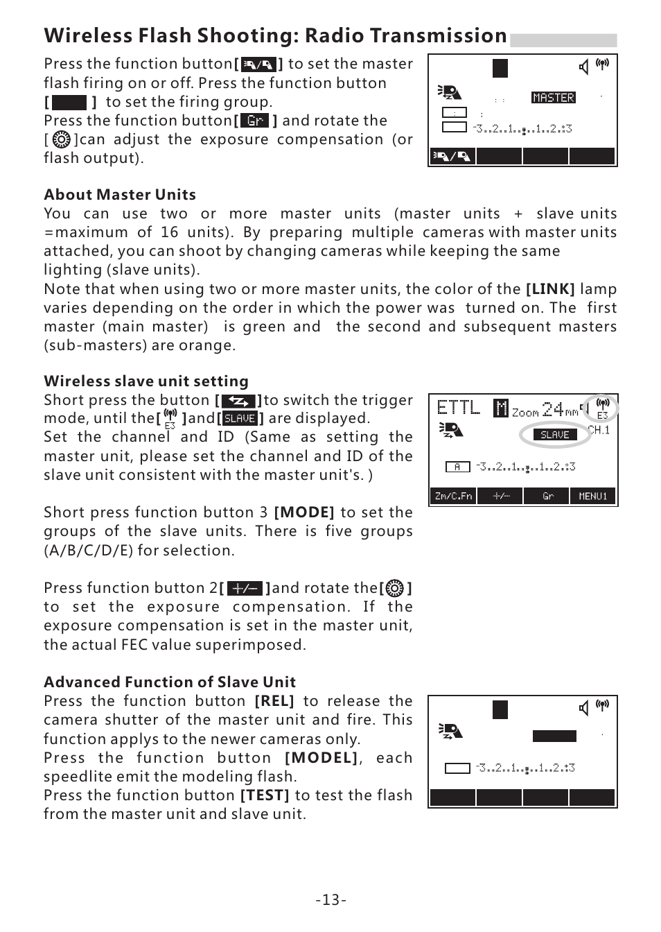 页 15, Wireless flash shooting: radio transmission, 24 m | Ettl | Yongnuo Speedlite YN968EX-RT for Cameras User Manual | Page 15 / 26