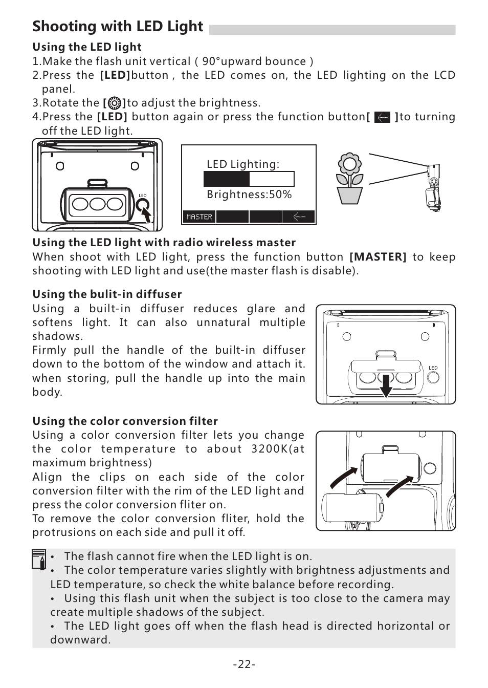 页 24, Shooting with led light | Yongnuo Speedlite YN968EX-RT for Cameras User Manual | Page 24 / 26