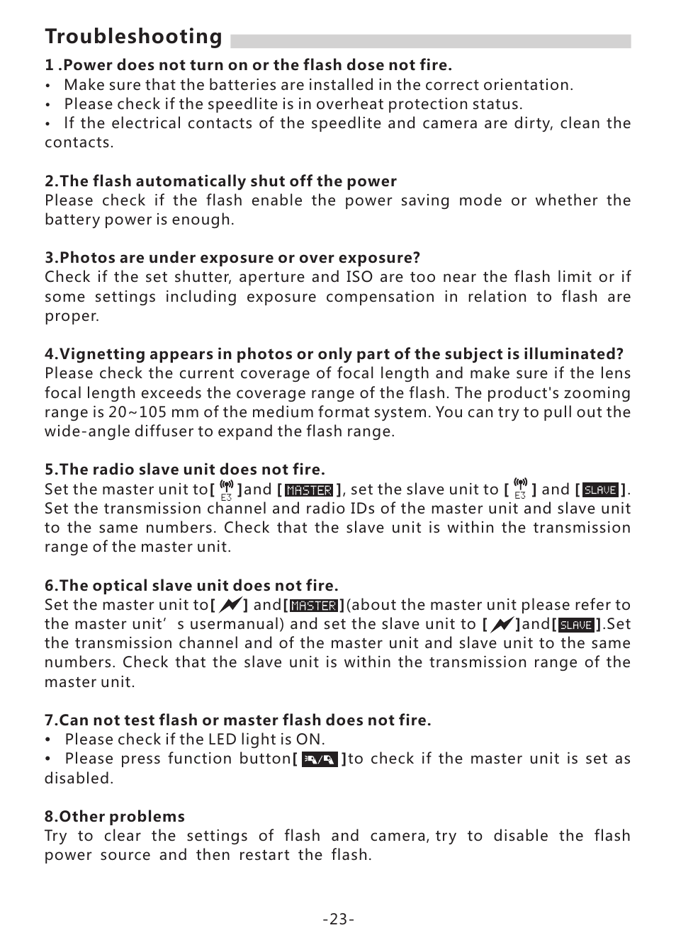 页 25, Troubleshooting | Yongnuo Speedlite YN968EX-RT for Cameras User Manual | Page 25 / 26