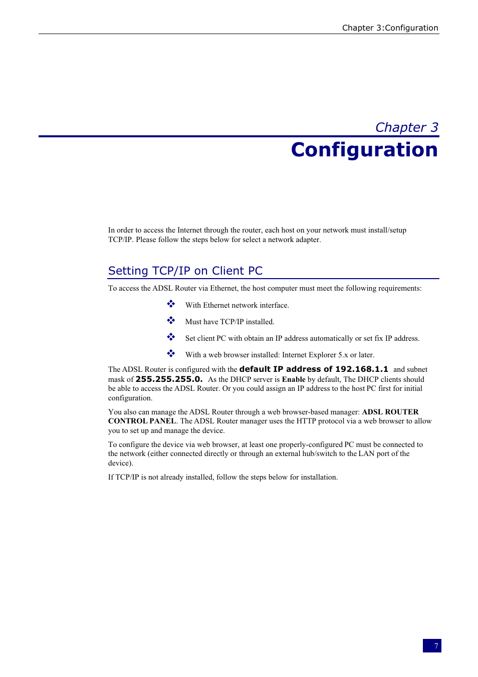 Configuration, Chapter 3 | Dynalink RTA230 User Manual | Page 15 / 88