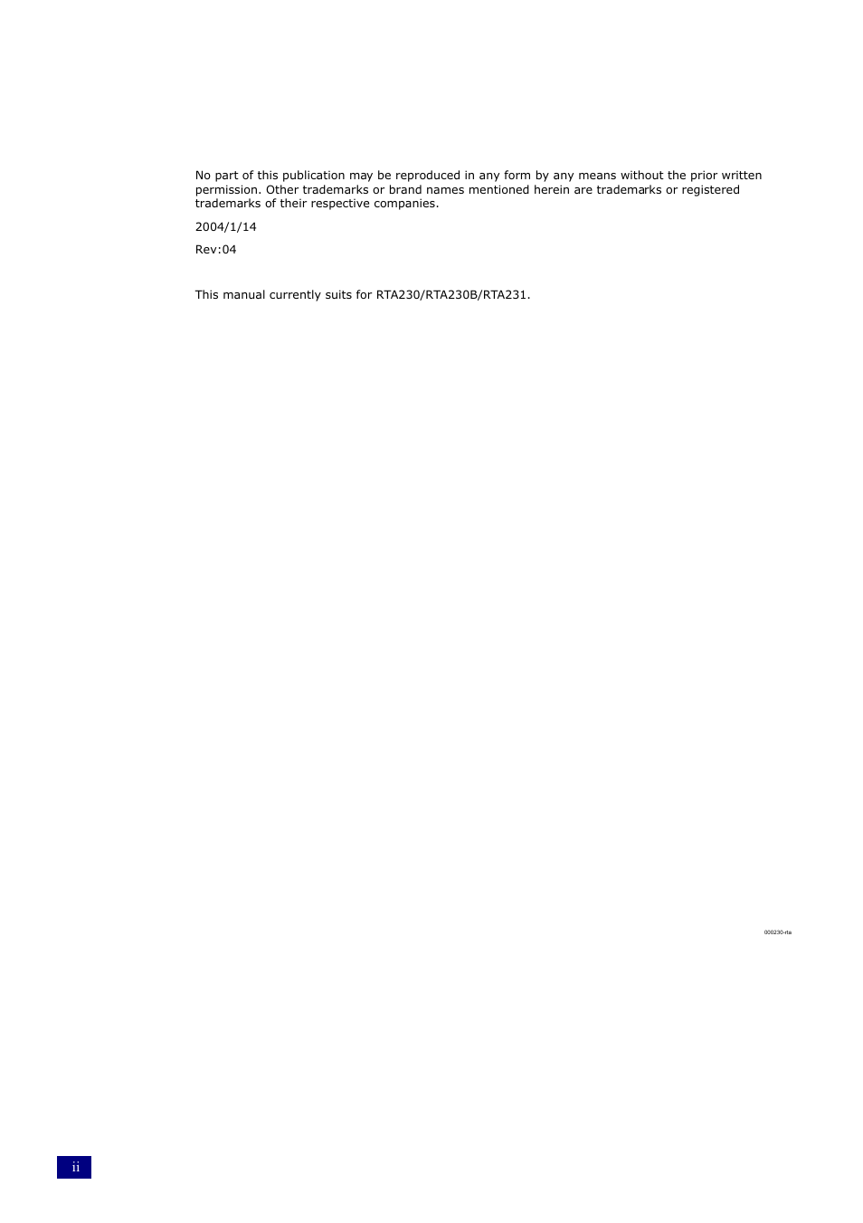 Dynalink RTA230 User Manual | Page 2 / 88