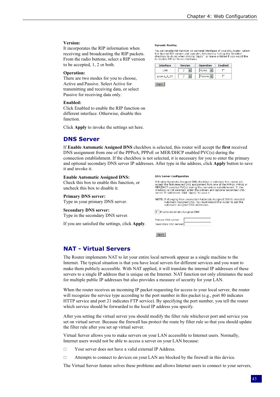 Dns server, Nat - virtual servers | Dynalink RTA230 User Manual | Page 51 / 88