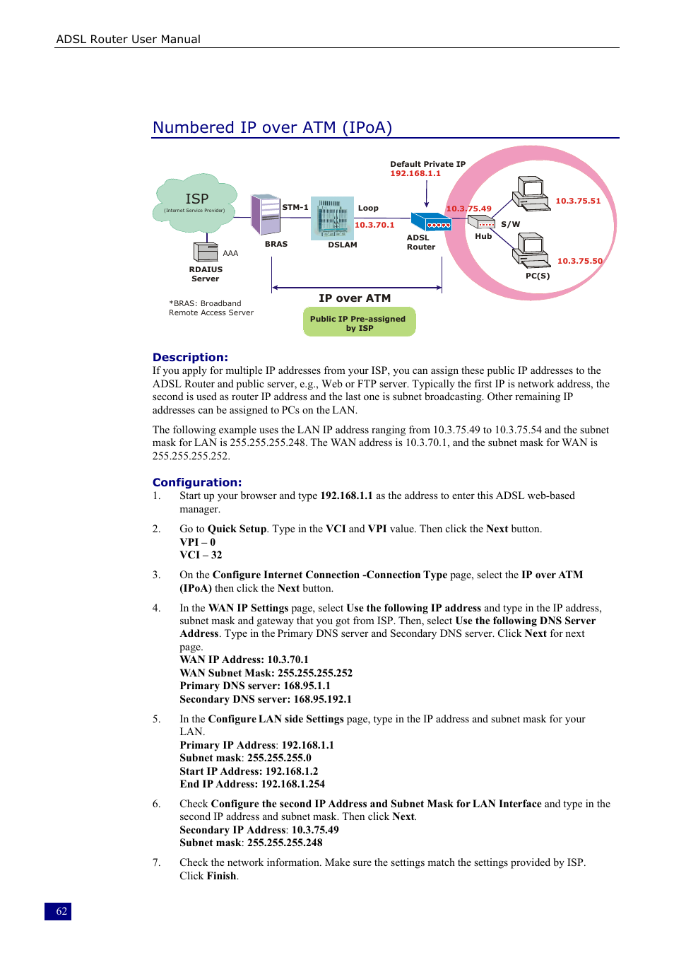 Numbered ip over atm (ipoa) | Dynalink RTA230 User Manual | Page 70 / 88