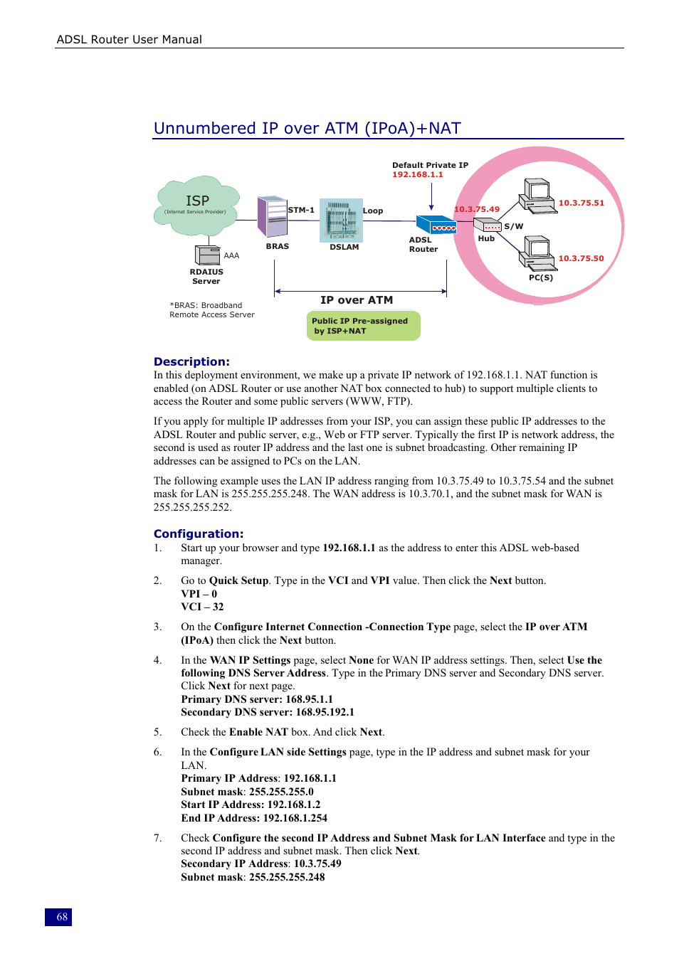 Unnumbered ip over atm (ipoa)+nat | Dynalink RTA230 User Manual | Page 76 / 88