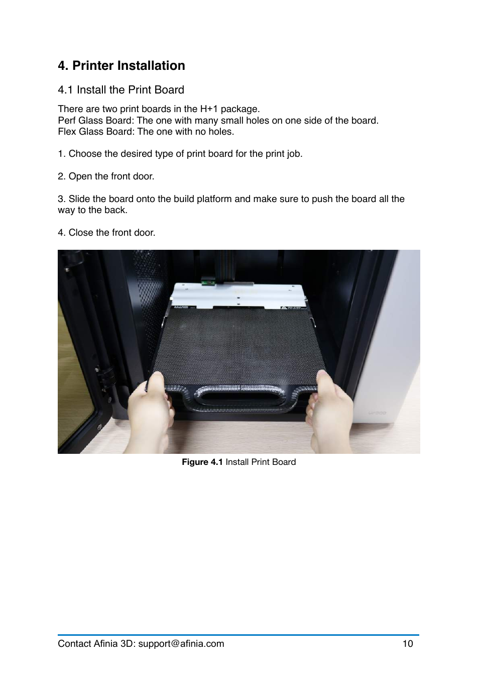 Printer installation, 1 install the print board, Nstall | Rint, Oard | Afinia H+1 3D Printer User Manual | Page 11 / 53