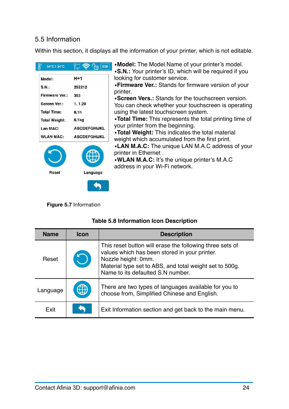 5 information, Nformation | Afinia H+1 3D Printer User Manual | Page 25 / 53