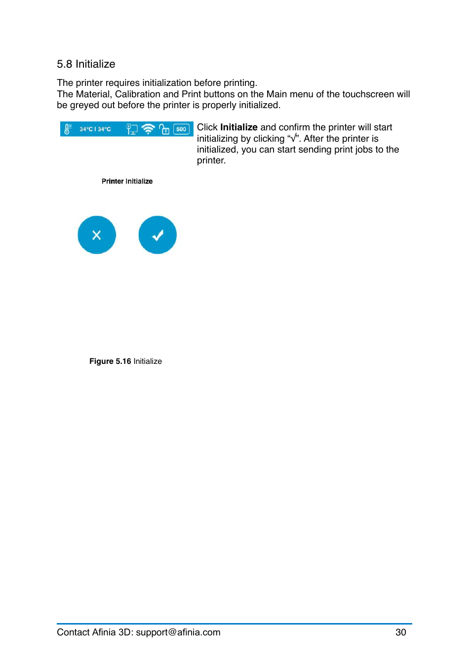 8 initialize, Nitialize | Afinia H+1 3D Printer User Manual | Page 31 / 53