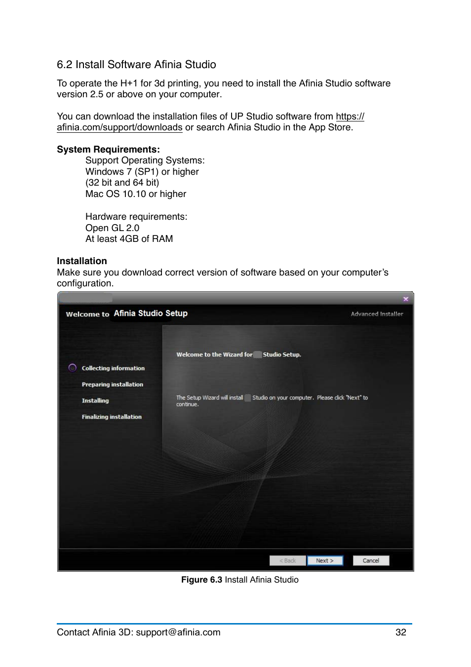 2 install software up studio, Nstall, Oftware | Afinia, Tudio | Afinia H+1 3D Printer User Manual | Page 33 / 53