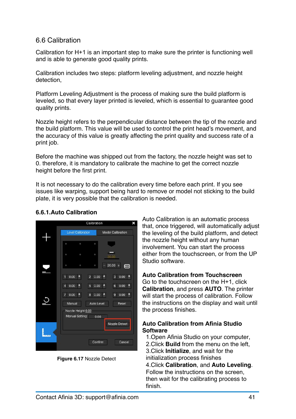 6 calibration, Alibration | Afinia H+1 3D Printer User Manual | Page 42 / 53