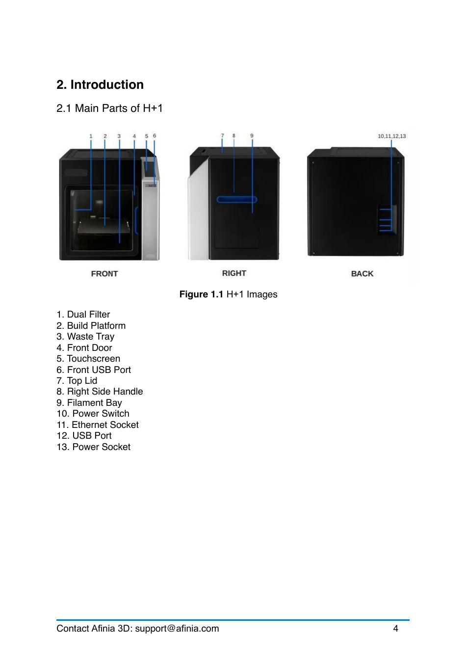 Introduction, 1 main parts of up300, Arts | Afinia H+1 3D Printer User Manual | Page 5 / 53