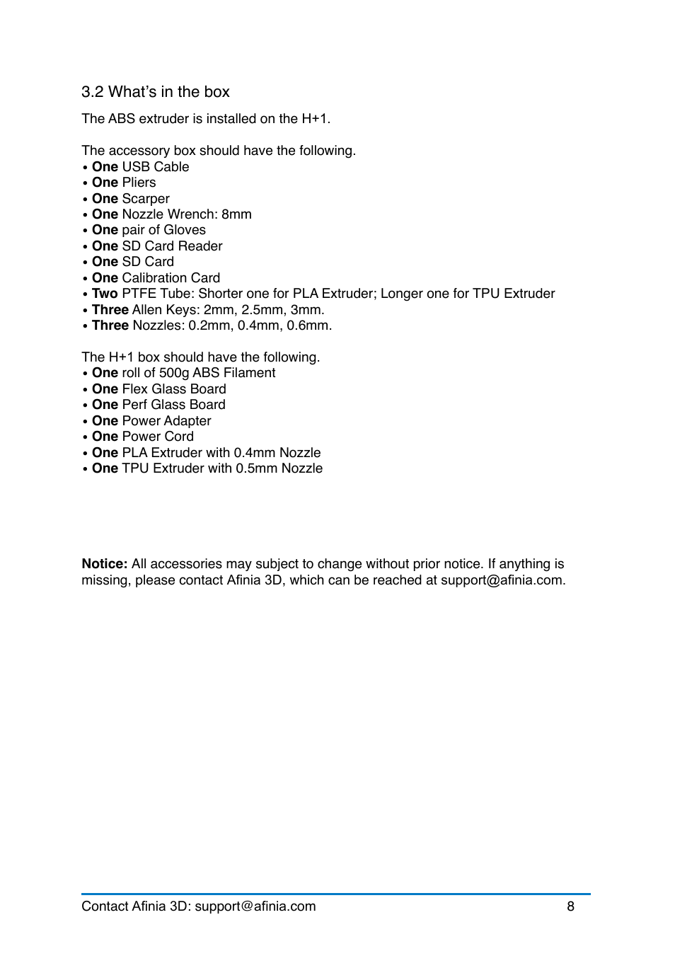 2 what’s in the box | Afinia H+1 3D Printer User Manual | Page 9 / 53