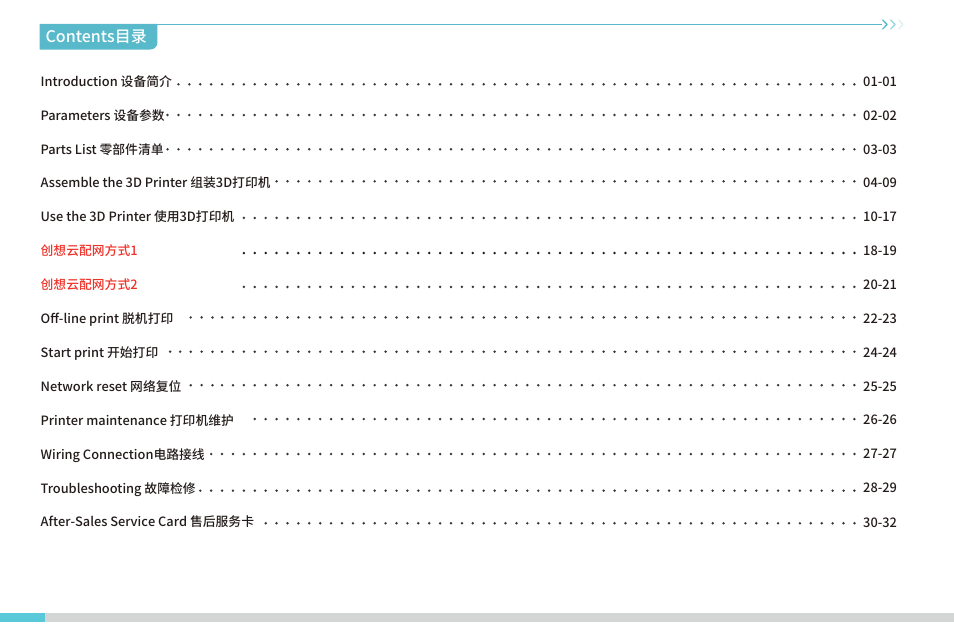 Contents目录 | Creality CR-10 SmPro FDM 3D Printer User Manual | Page 4 / 45