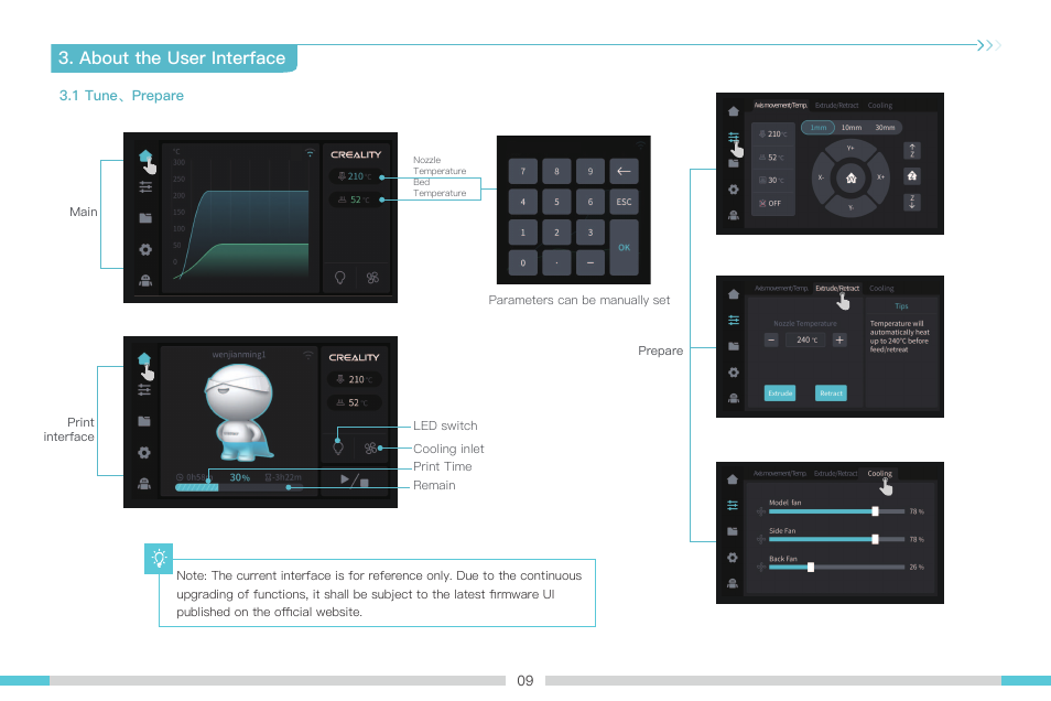 About the user interface | Creality K1 Max 3D Printer User Manual | Page 12 / 25
