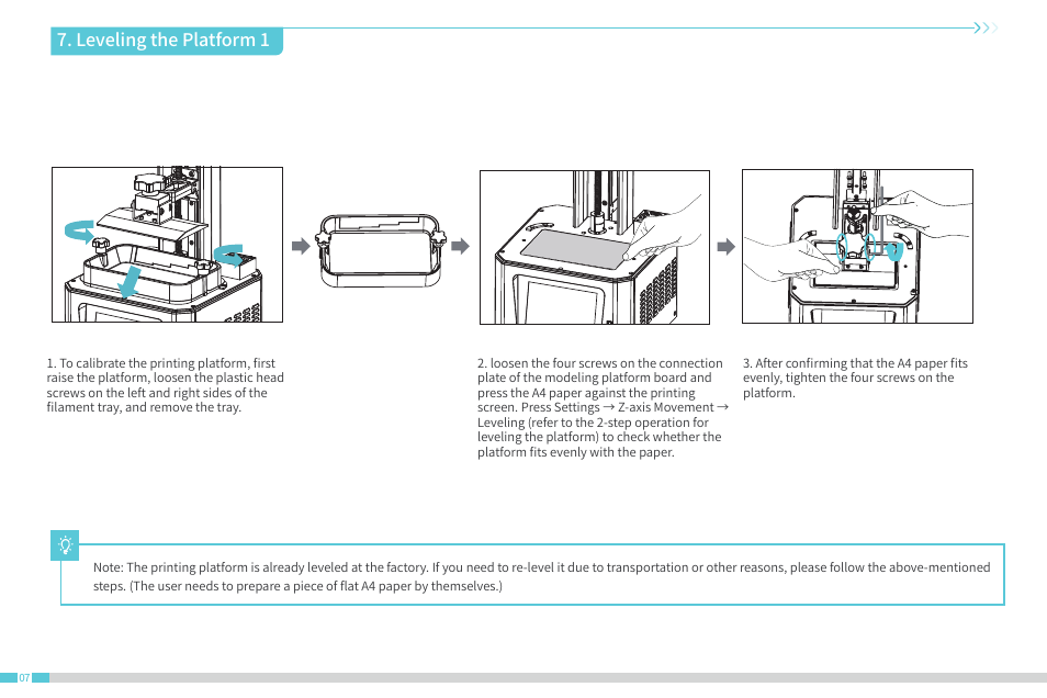 Leveling the platform 1 | Creality Halot-One Resin 3D Printer User Manual | Page 11 / 22