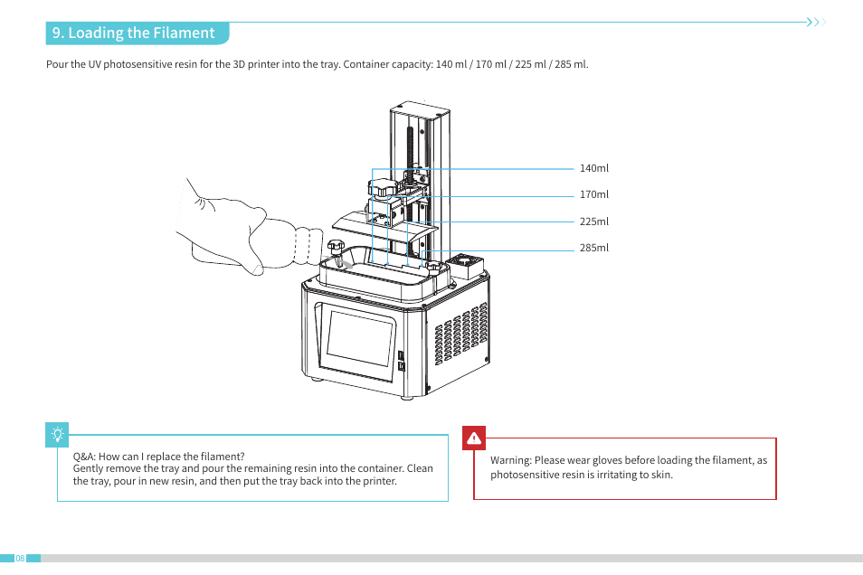 Loading the filament | Creality Halot-One Resin 3D Printer User Manual | Page 13 / 22