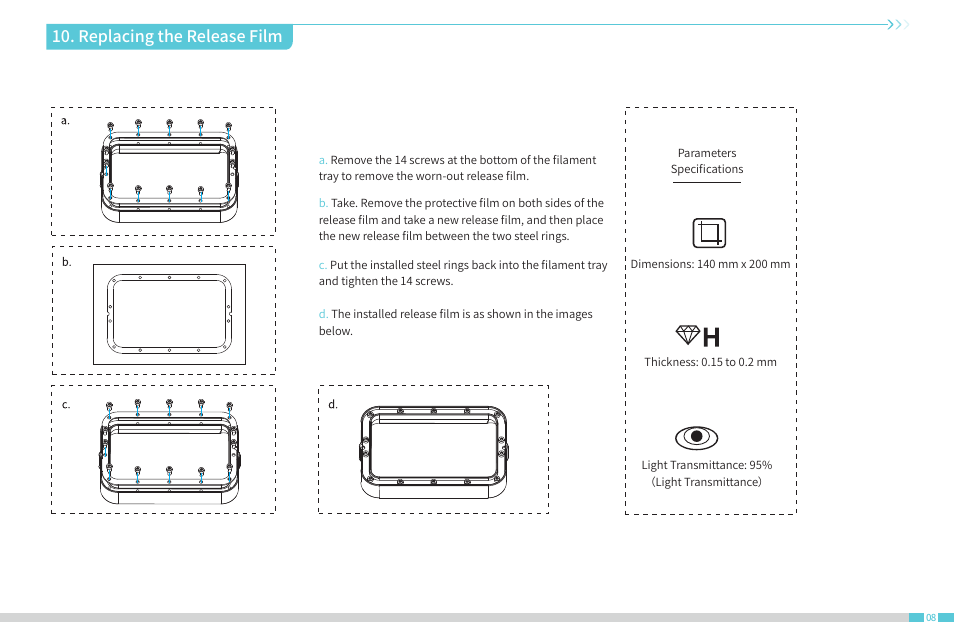 Replacing the release film | Creality Halot-One Resin 3D Printer User Manual | Page 14 / 22