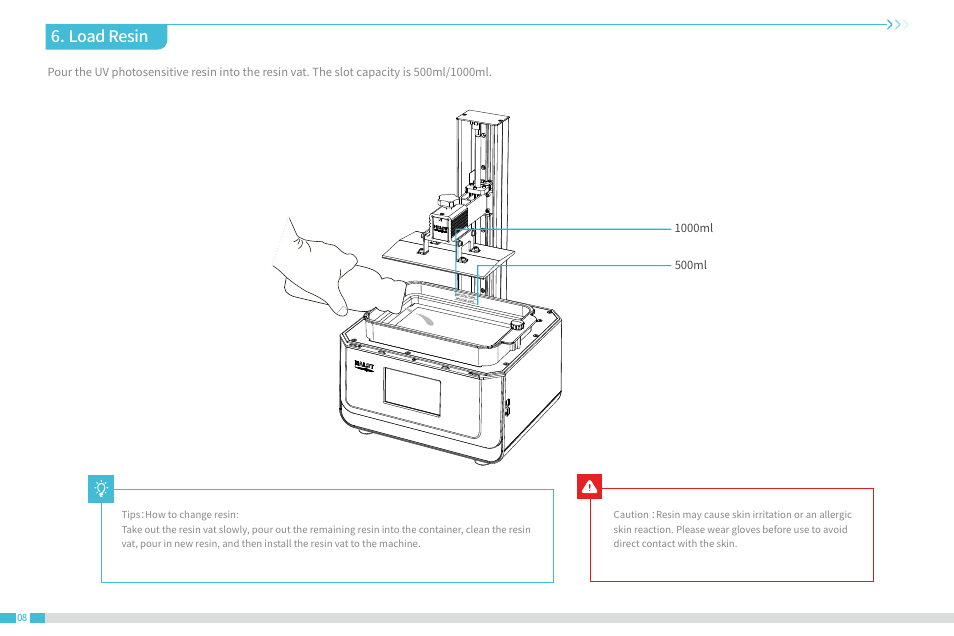 Load resin | Creality Halot-Lite Resin 3D Printer User Manual | Page 12 / 22