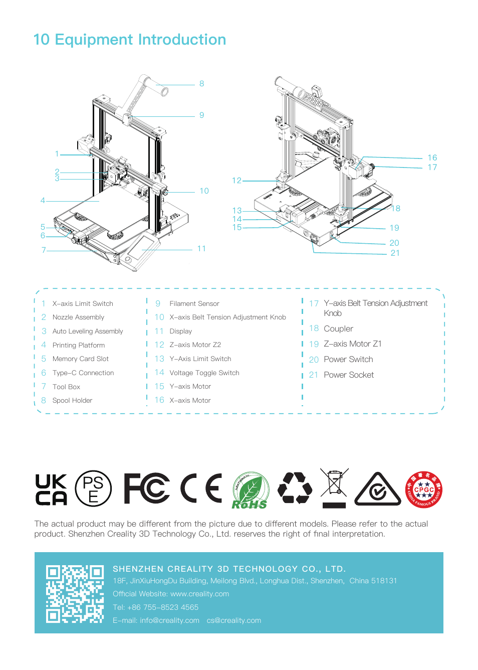 10 equipment introduction | Creality Ender-3 S1 FDM 3D Printer User Manual | Page 11 / 11