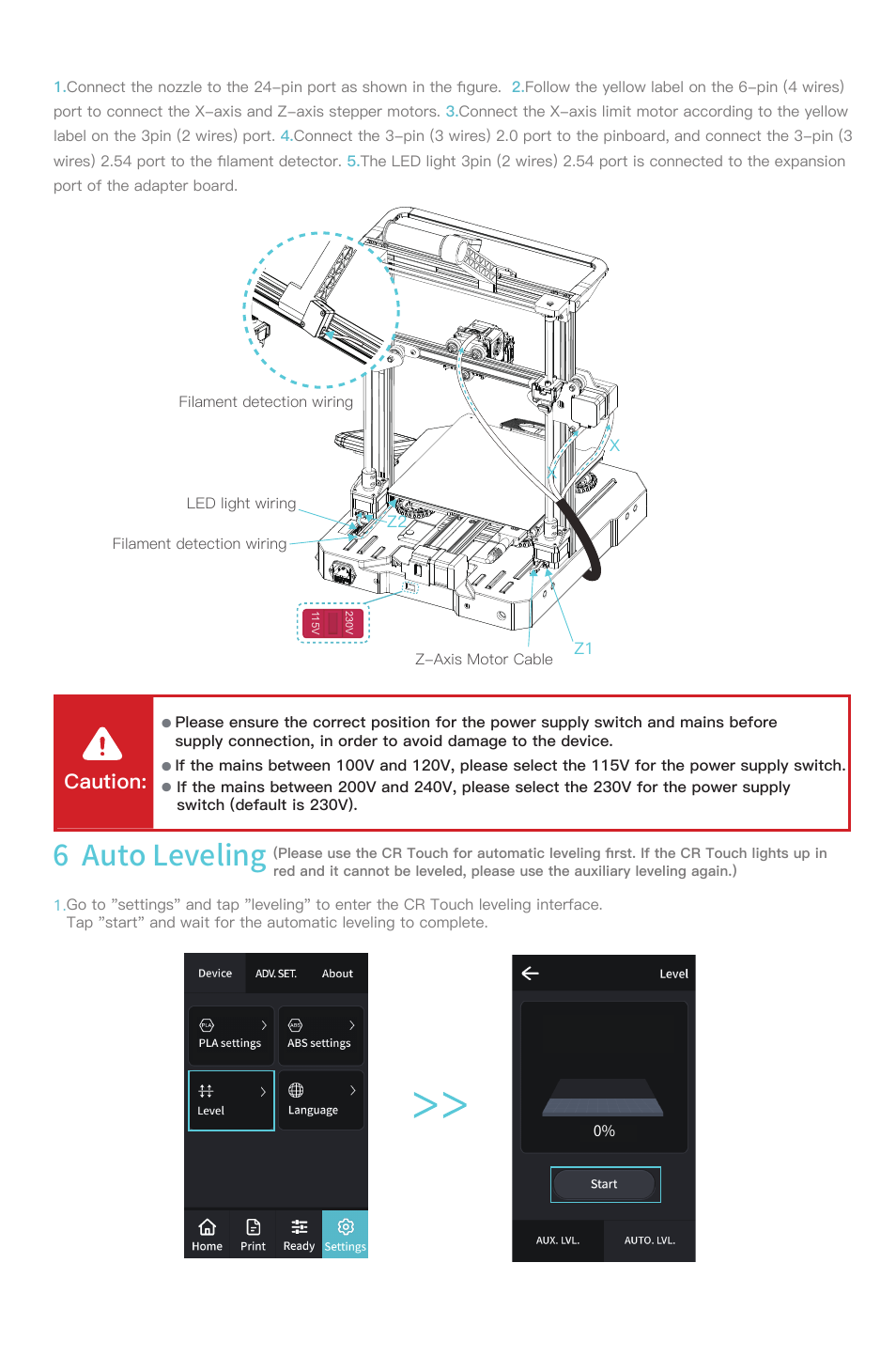 6 auto leveling, Caution | Creality Ender-3 S1 Pro FDM 3D Printer User Manual | Page 6 / 12