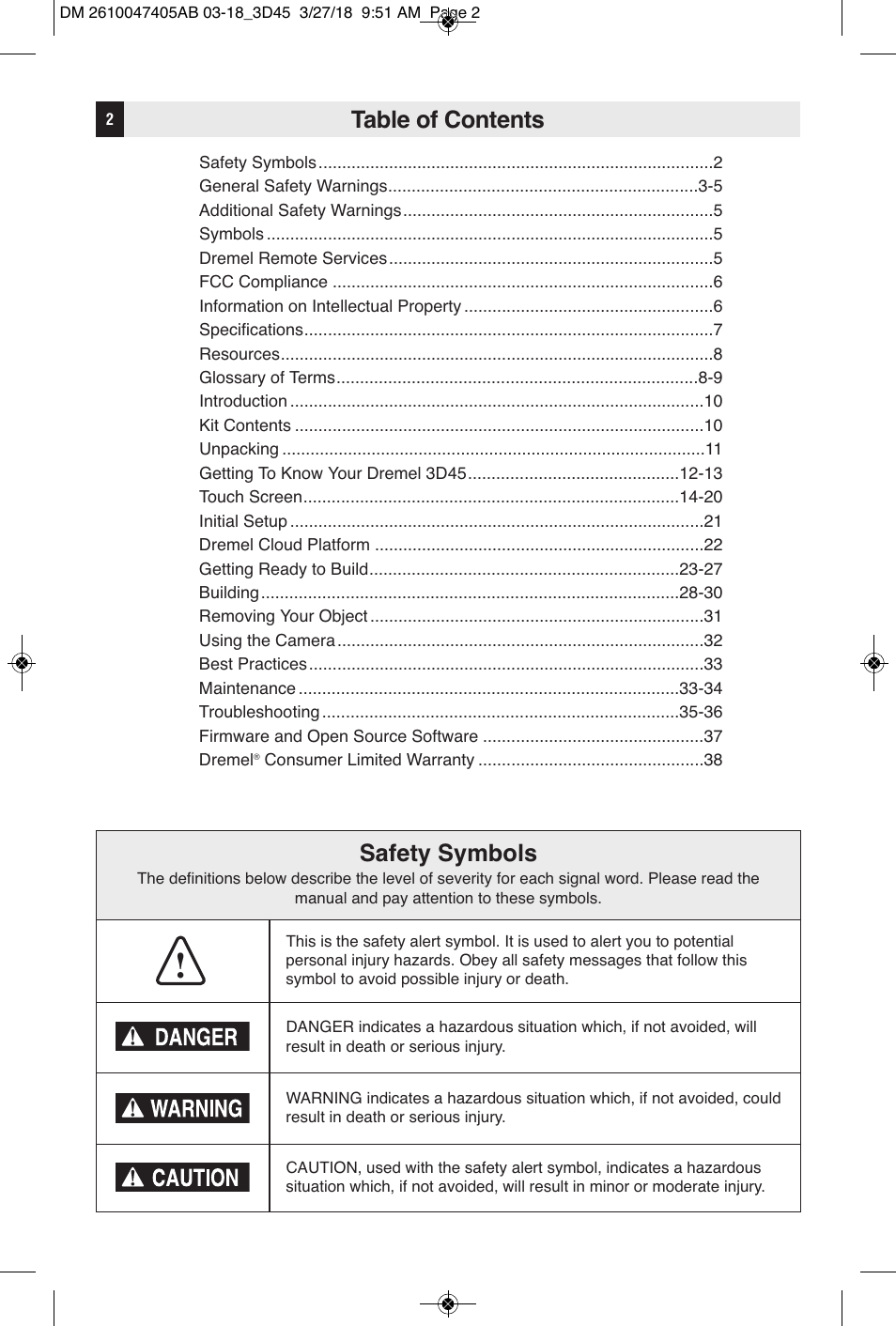 Dremel Digilab 3D45-EDU Printer for Education User Manual | Page 2 / 37
