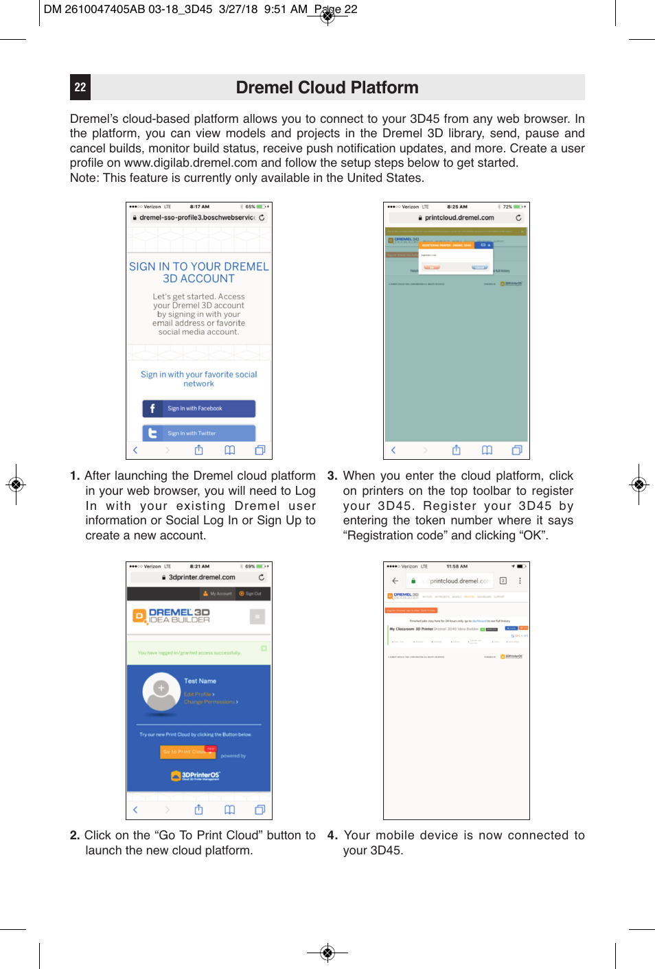 Dremel cloud platform | Dremel Digilab 3D45-EDU Printer for Education User Manual | Page 22 / 37