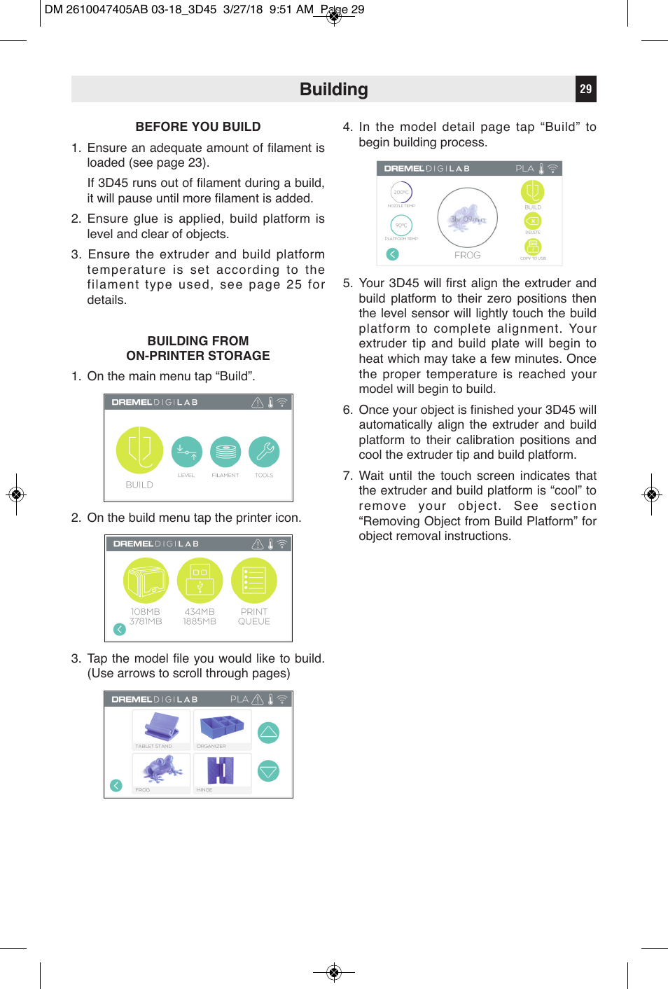Building | Dremel Digilab 3D45-EDU Printer for Education User Manual | Page 29 / 37