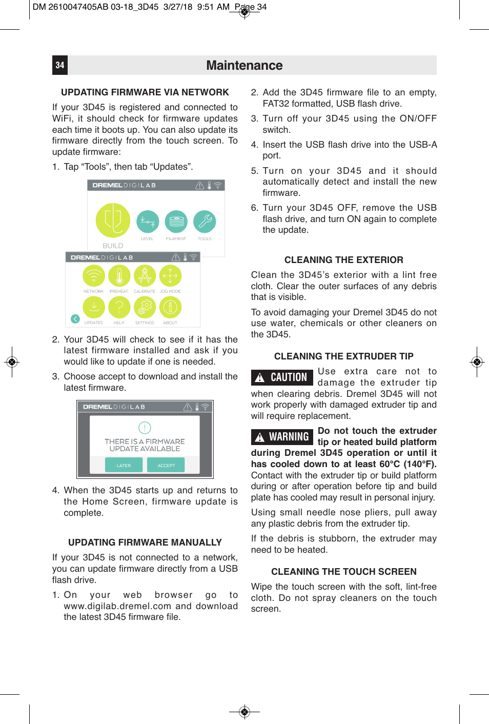 Maintenance | Dremel Digilab 3D45-EDU Printer for Education User Manual | Page 34 / 37