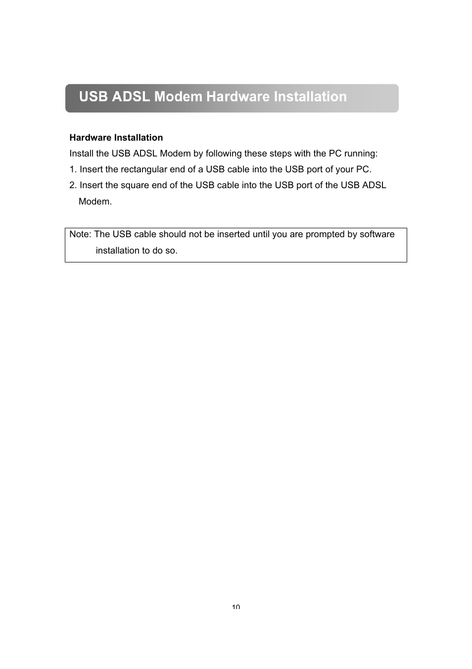 Usb adsl modem hardware installation | Dynalink ALE800 User Manual | Page 11 / 30