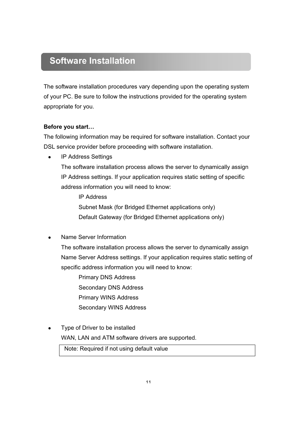 Software installation | Dynalink ALE800 User Manual | Page 12 / 30