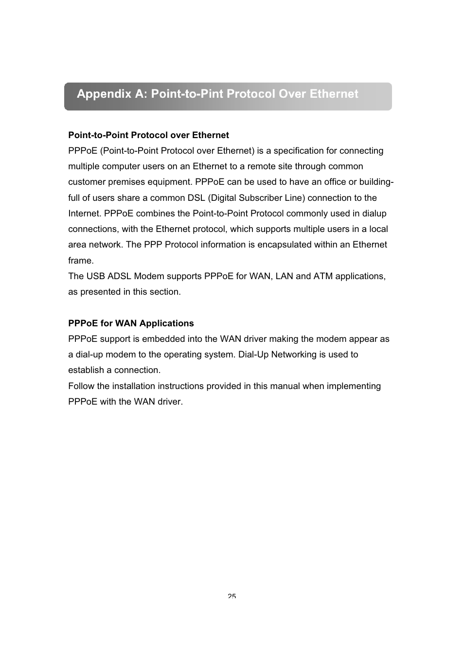 Appendix a: point-to-pint protocol over ethernet | Dynalink ALE800 User Manual | Page 26 / 30
