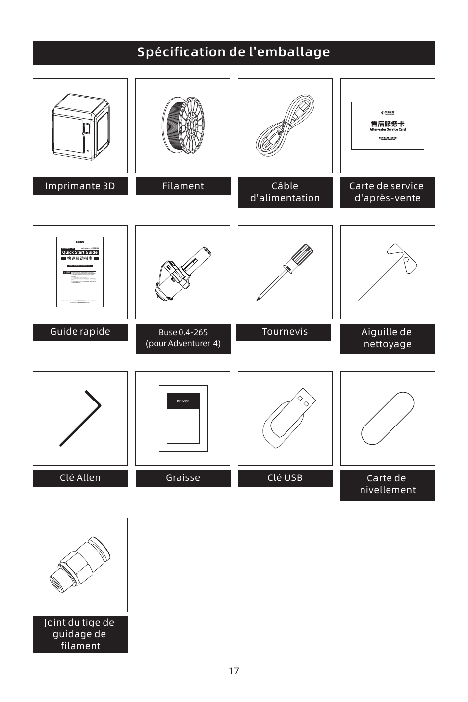 Spécification de l'emballage | FlashForge Adventurer 4 3D Printer (FFF) User Manual | Page 19 / 28