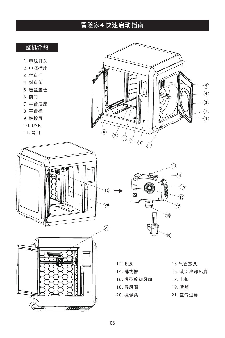 冒险家4 快速启动指南, 整机介绍 | FlashForge Adventurer 4 3D Printer (FFF) User Manual | Page 8 / 28