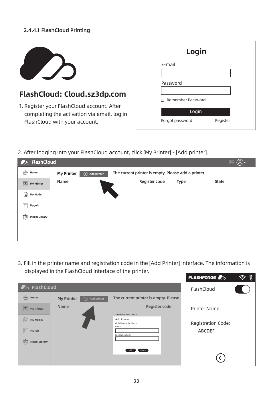 Login | FlashForge Adventurer 3 Pro 2 3D Printer User Manual | Page 25 / 58